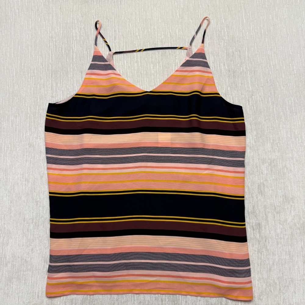 LOFT  Strappy Tank Top Large Striped Peach Blue Lined  Spaghetti Strap Career